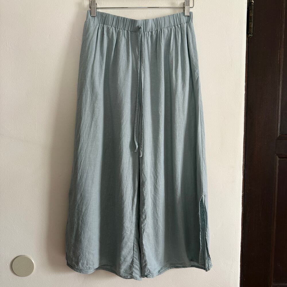 KLD Clothing Light Blue Wide Leg Cropped Linen Blend Beach Pants | Small Medium